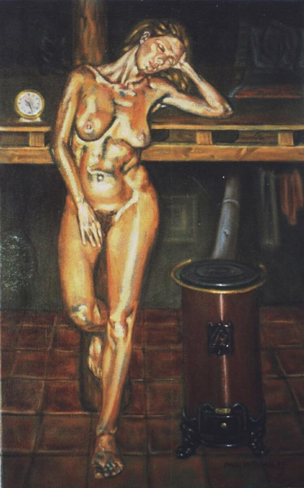 Nude, oil on canvas. Isabel with stove. 